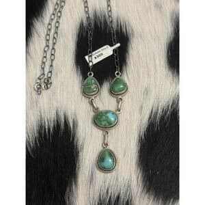 Native American Sterling Silver Multi Sonoran Gold Turquoise Lariat Necklace